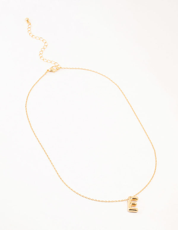 Gold Plated Bubble Letter E Necklace