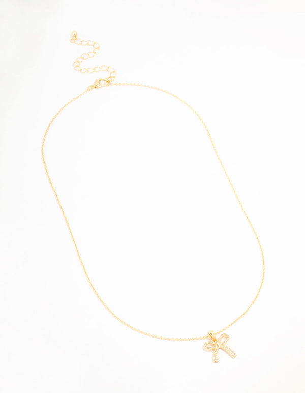 Real Gold Plated Pave Set Cubic Zirconia Bow Necklace