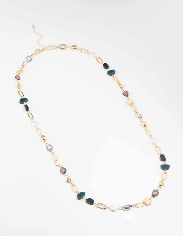 Gold Organic Stone Station Necklace
