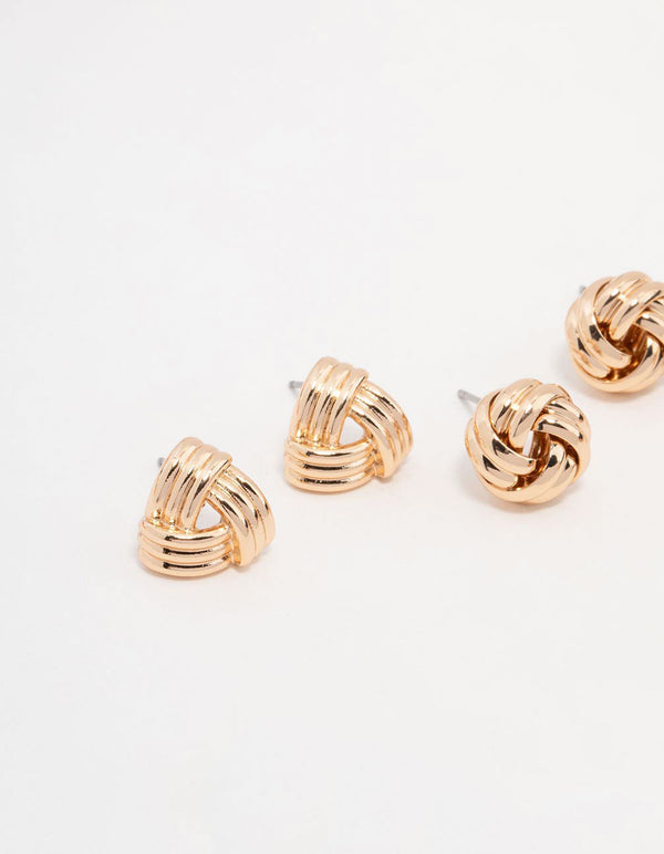 Gold Knotted Stud Earrings Pack