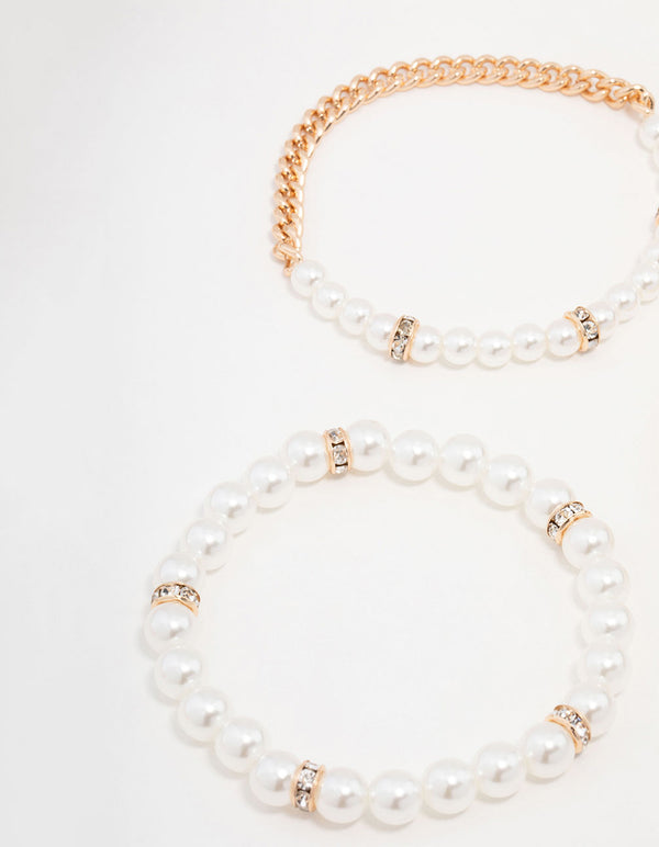 Gold Beaded Pearl Stretch Bracelet Pack
