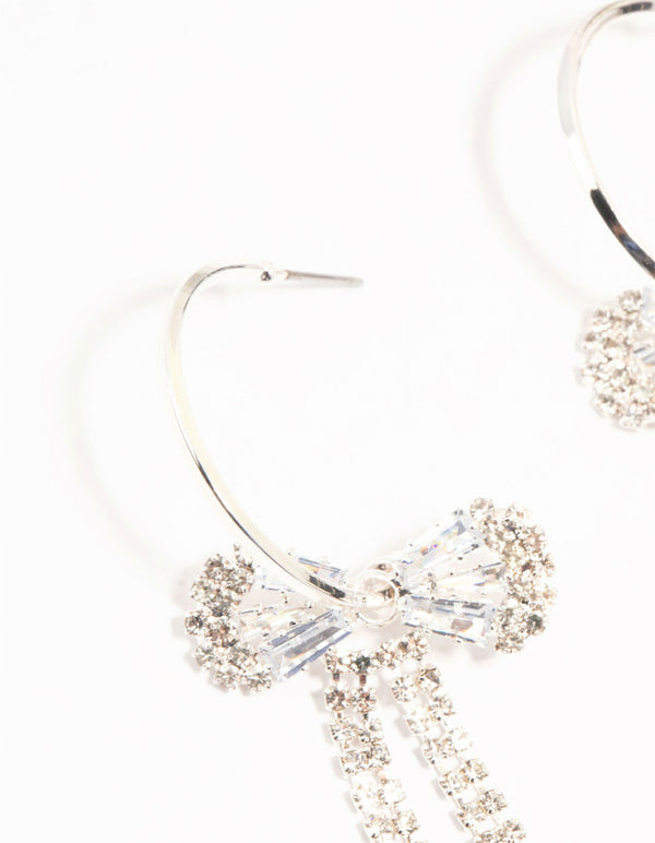 Diamante Bow Hoop Silver Earrings