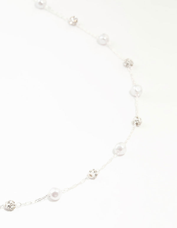 Silver Pearl & Diamante Station Waist Chain