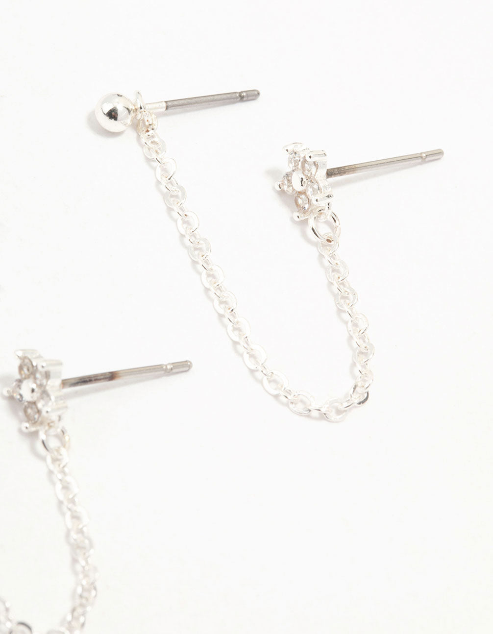 Silver Plated Brass Flower & Chain Earrings 3-Pack