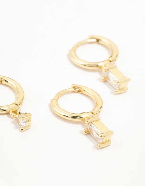Gold Plated Brass Brass Cubic Zirconia Hoop Earrings 4-Pack
