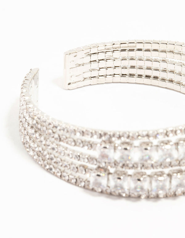 Silver Layered Cubic Zirconia Wrist Cuff