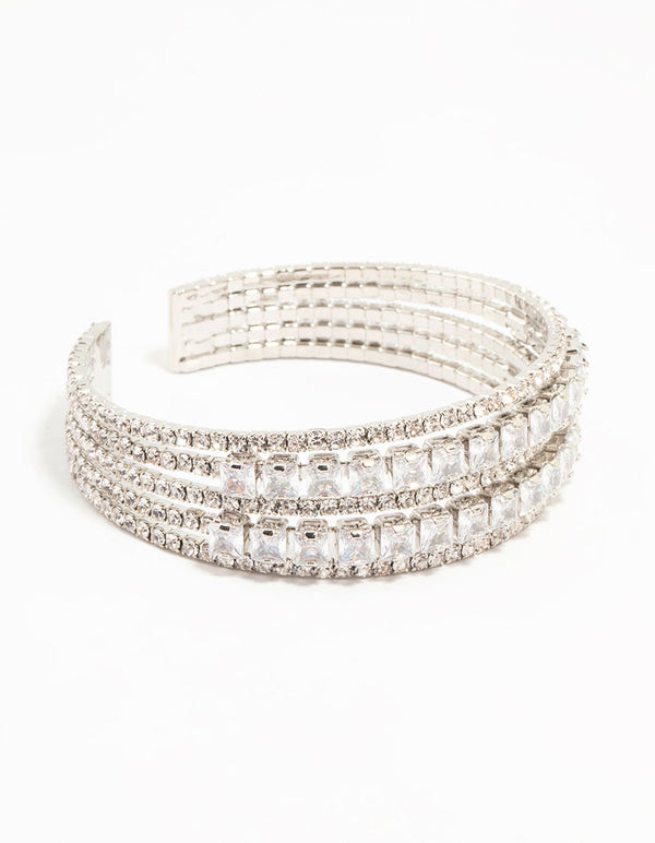Silver Layered Cubic Zirconia Wrist Cuff