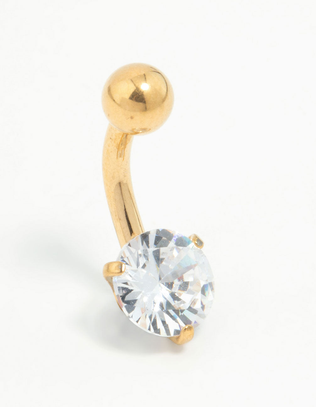 Gold Plated Titanium Round Cubic Zirconia Mini Belly Bar