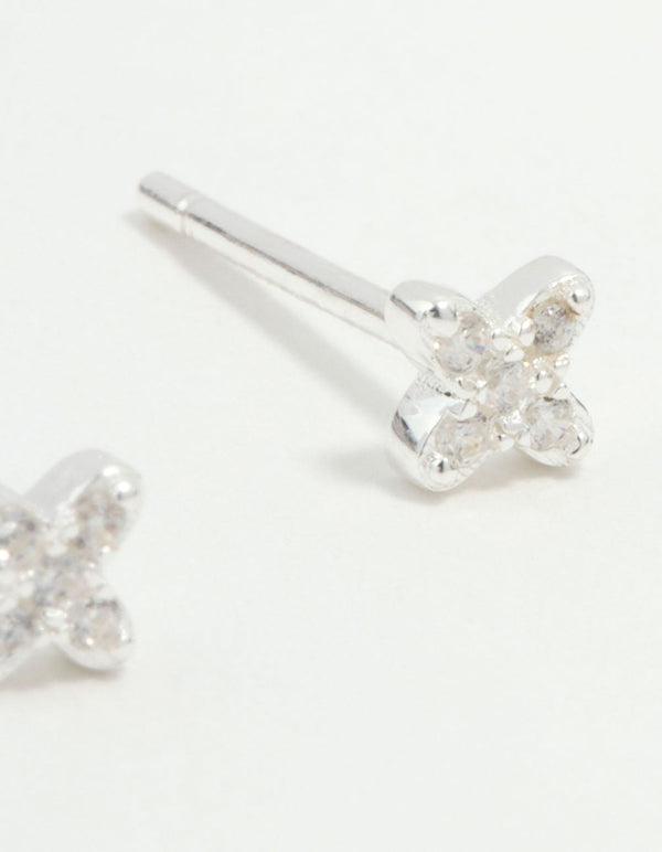 Mini Sterling Silver Cubic Zirconia Flower Stud Earrings