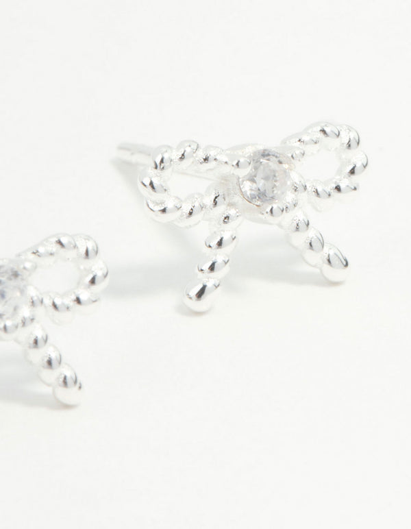 Sterling Silver Textured Bow Stud Earrings