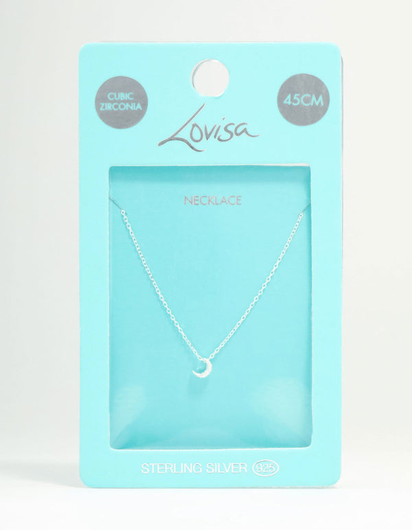 Sterling Silver Cubic Zirconia Moon Necklace