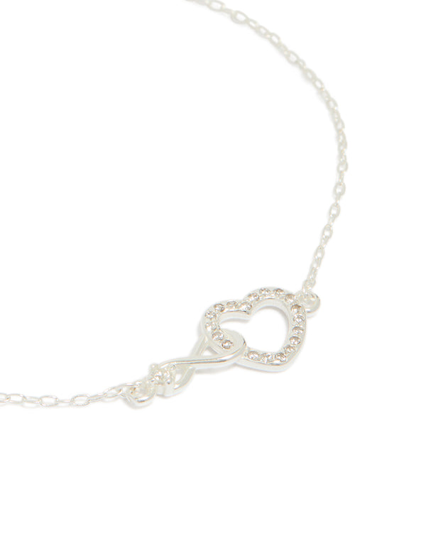 Sterling Silver Infinity & Cubic Zirconia Heart Link Bracelet