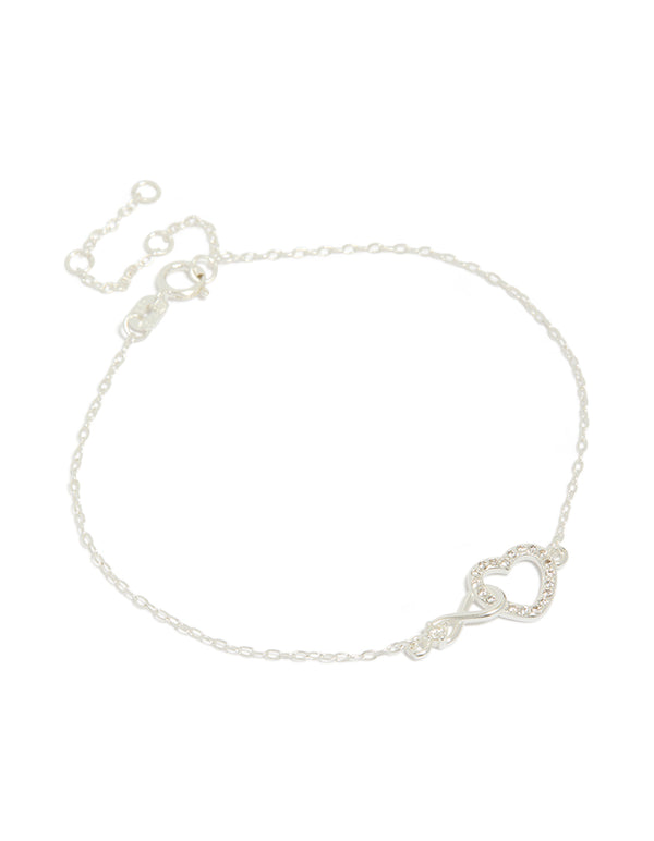 Sterling Silver Infinity & Cubic Zirconia Heart Link Bracelet