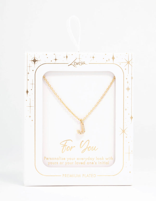 Gold Plated Cubic Zirconia Letter J Necklace