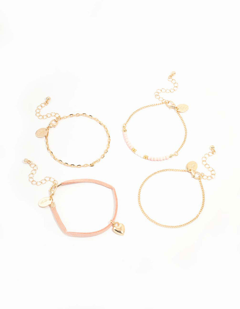Gold & Pink Heart Beaded Bracelets 4Pack Lovisa