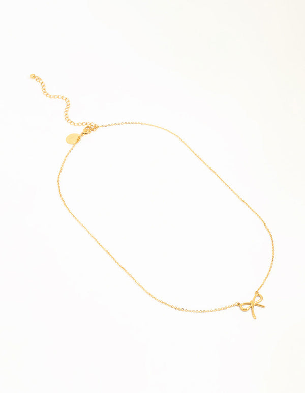 Waterproof Gold Plated Stainless Steel Plain Bow Necklace