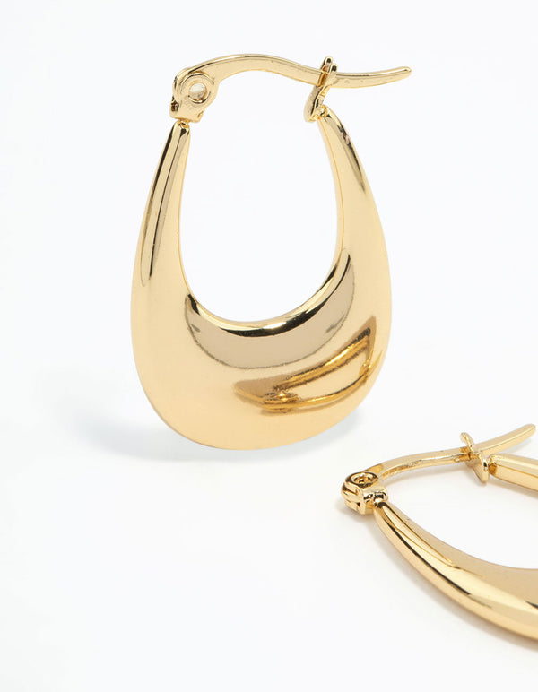 Waterproof Gold Plated Stainless Steel Elongated Flat Hoop Earrings