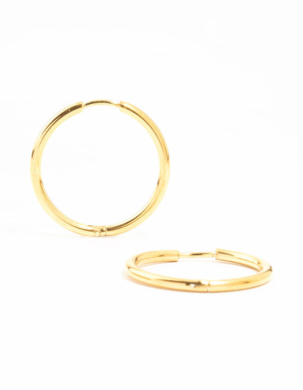 Beautifully crafted waterproof gold plated stainless steel fine hoop earrings front view