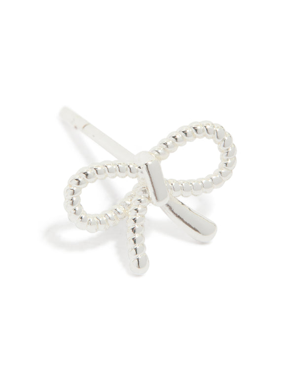 Sterling Silver Textured Bow Stud Earrings