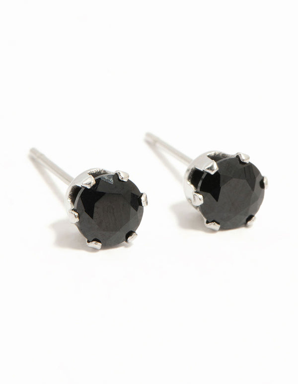 Waterproof Black Diamante Stainless Steel Stud Earrings