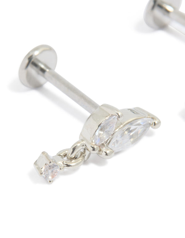 Surgical Steel Cubic Zirconia Leaf Flat Back Studs
