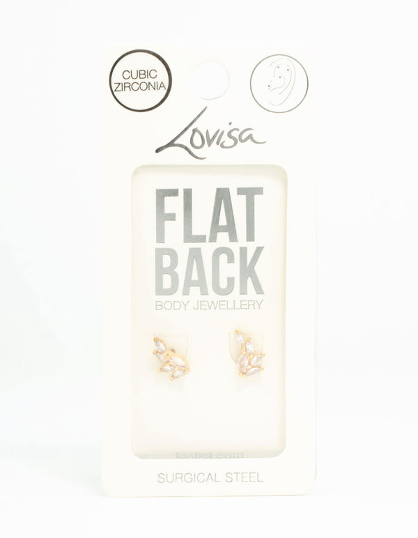 Gold Plated Surgical Steel Marquise Cubic Zirconia Crawler Flat Backs