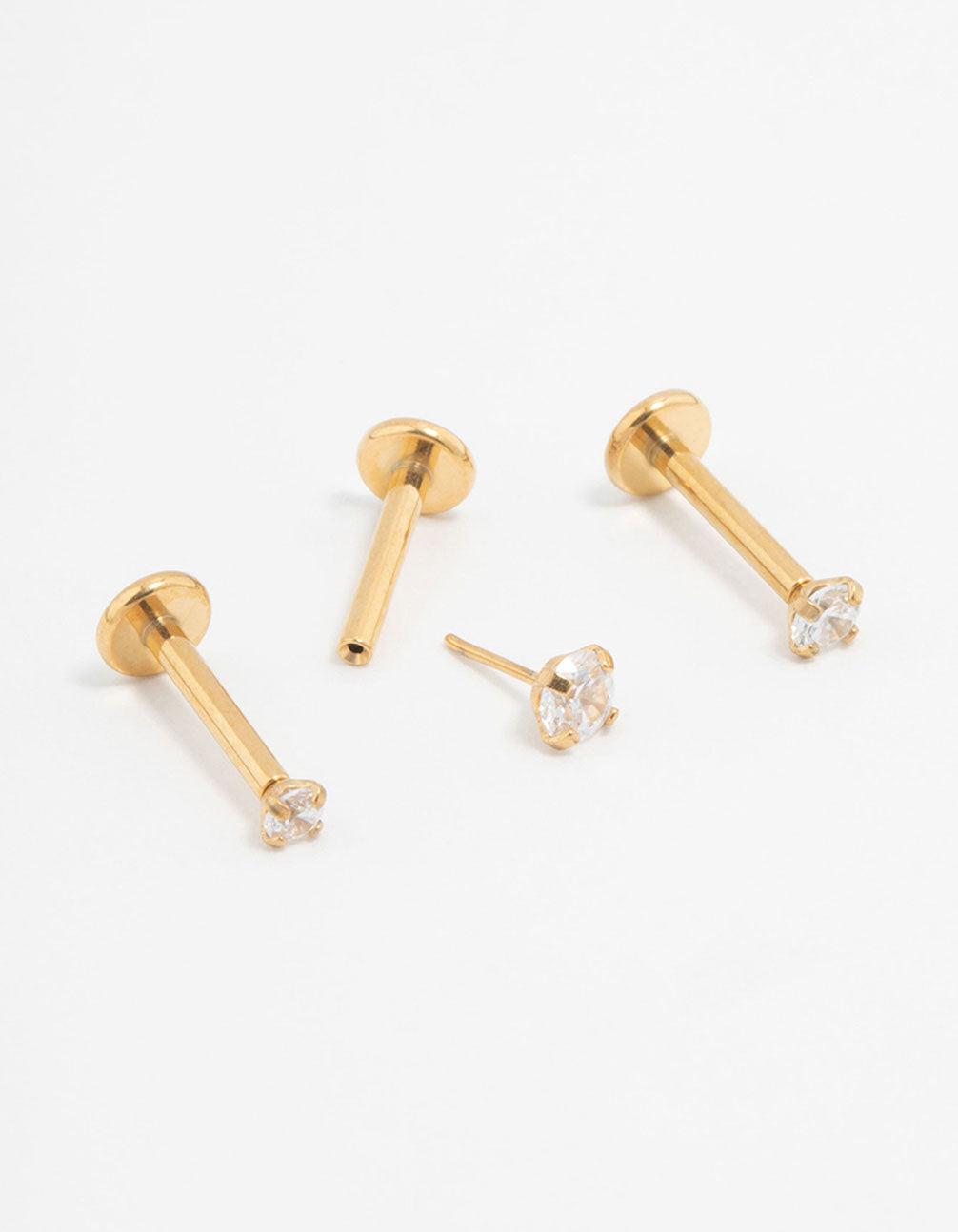 Gold Plated Surgical Steel Classic Cubic Zirconia Threadless Flat Back Studs 3-Pack
