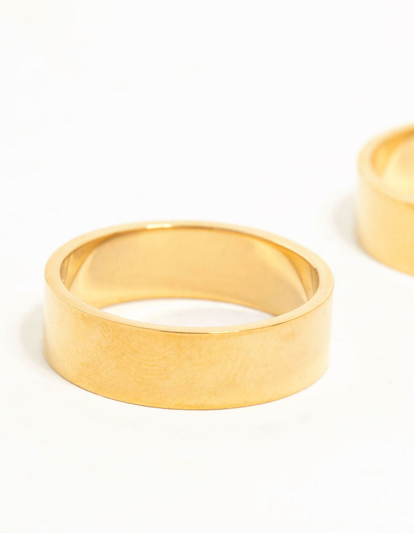 Waterproof Gold Plated Stainless Steel Cigar Band Rings 2-Pack