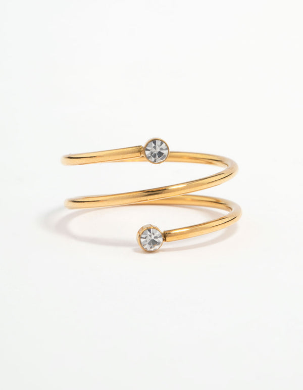 Waterproof Gold Plated Stainless Steel Diamante Coil Ring