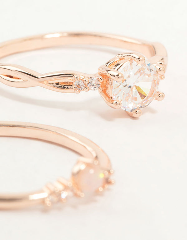 Rose Gold Plated Cubic Zirconia Stacking Rings 3-Pack