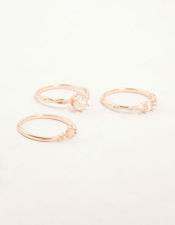 Rose Gold Plated Cubic Zirconia Stacking Rings 3-Pack