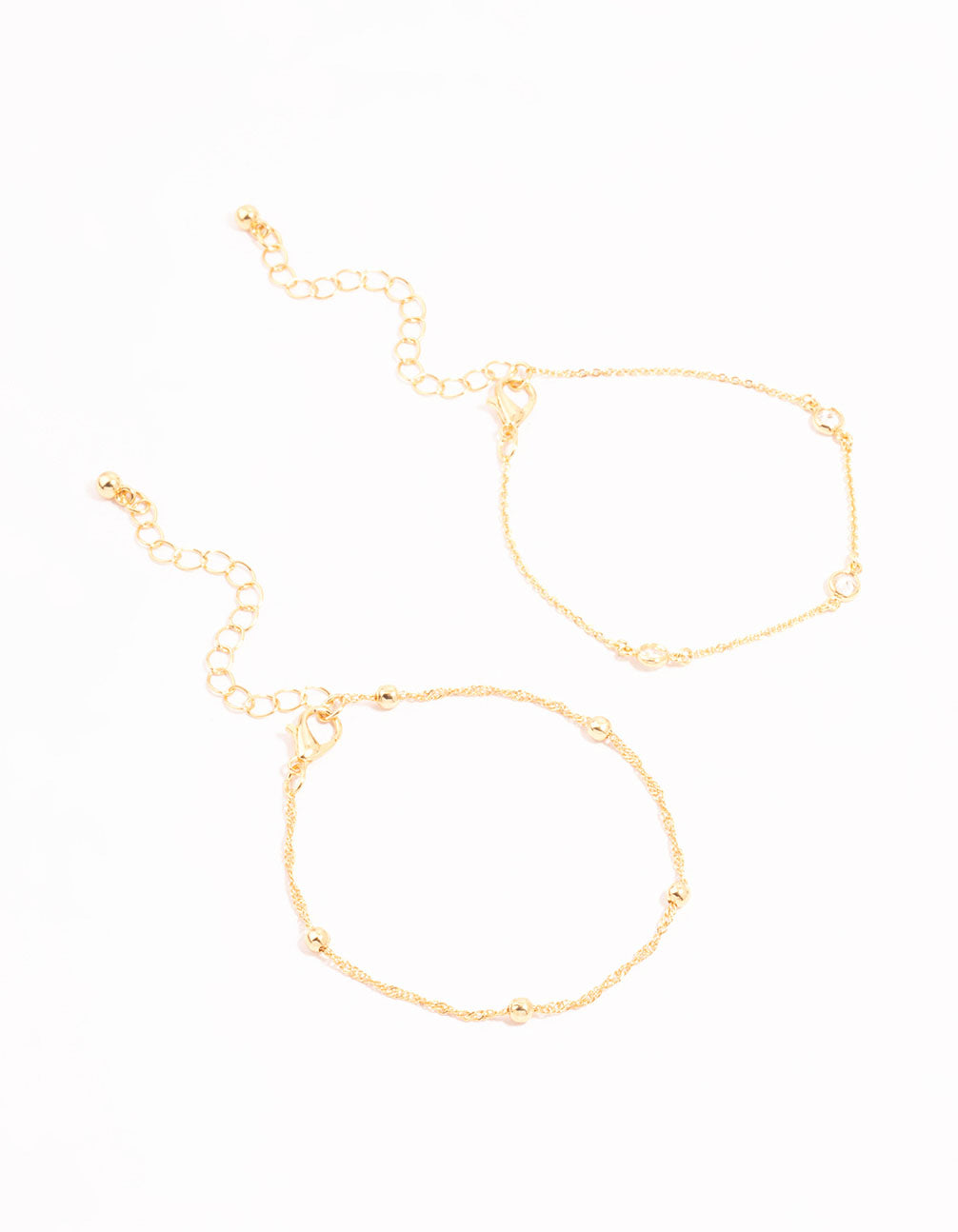 Gold Diamante & Ball Chain Bracelets 2-Pack