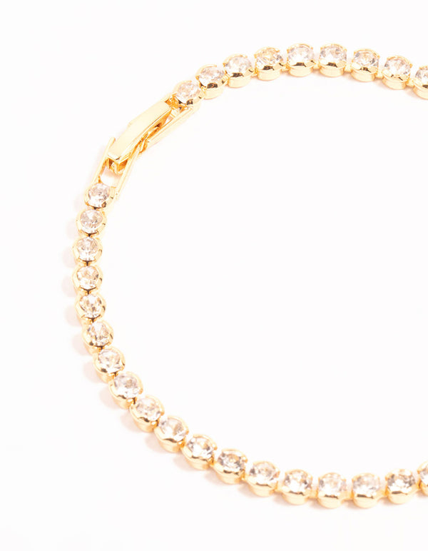 Gold Round Diamante Tennis Bracelet