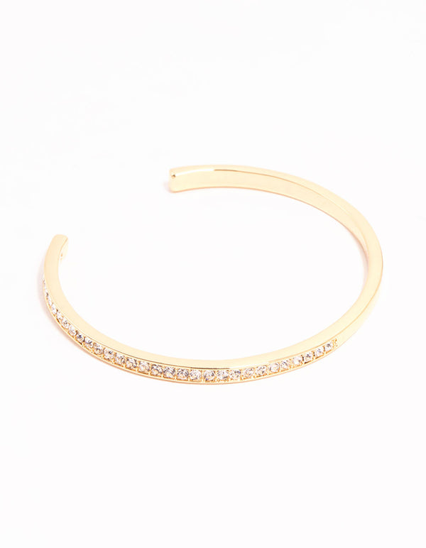 Gold Half Diamante Open Wrist Cuff