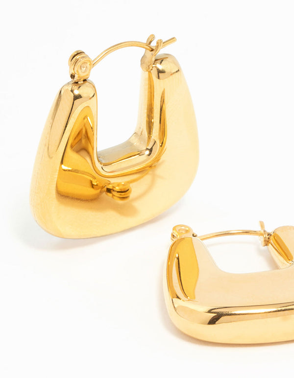Waterproof Gold Plated Stainless Steel Rounded Square Hoop Earrings