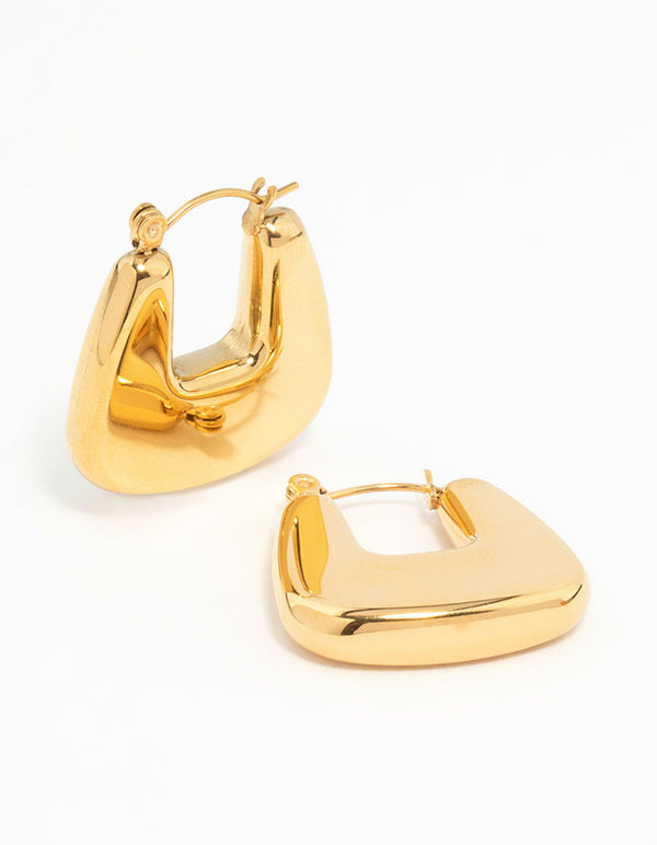 Waterproof Gold Plated Stainless Steel Rounded Square Hoop Earrings