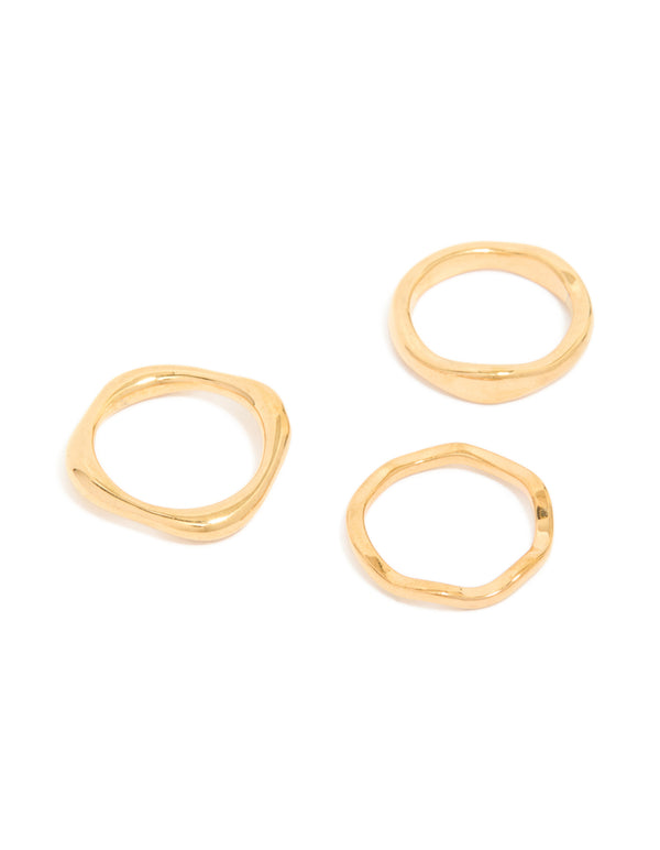 Featuring waterproof gold plated stainless steel organic rings 3-pack front view