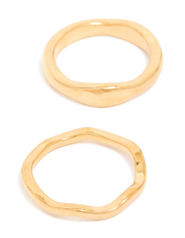 Crafted from waterproof gold plated stainless steel organic rings in a 3-pack side detail view