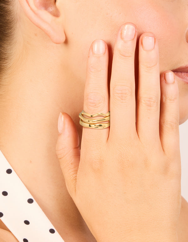 Waterproof Gold Plated Stainless Steel Organic Rings 3-Pack