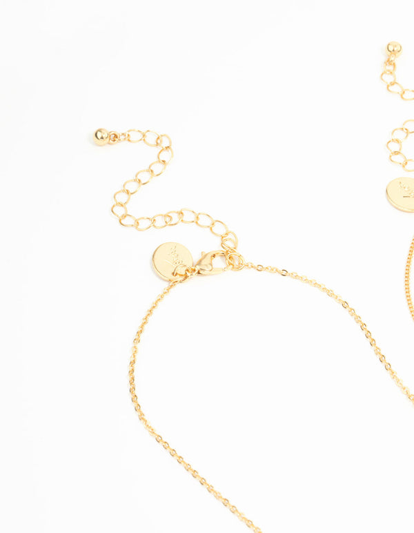 Gold Plated Cubic Zirconia & Plain Cross Necklaces 2-Pack