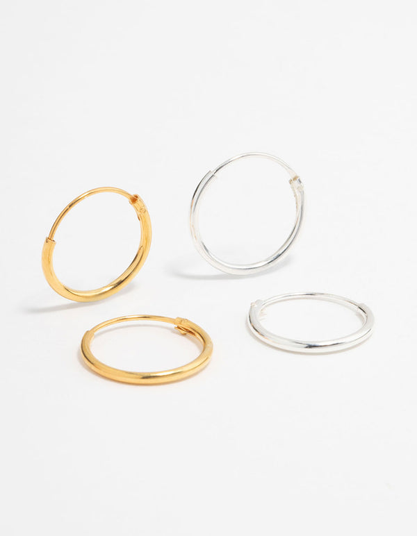 Gold Plated Sterling Silver Mixed Hoop Earrings 2-Pack