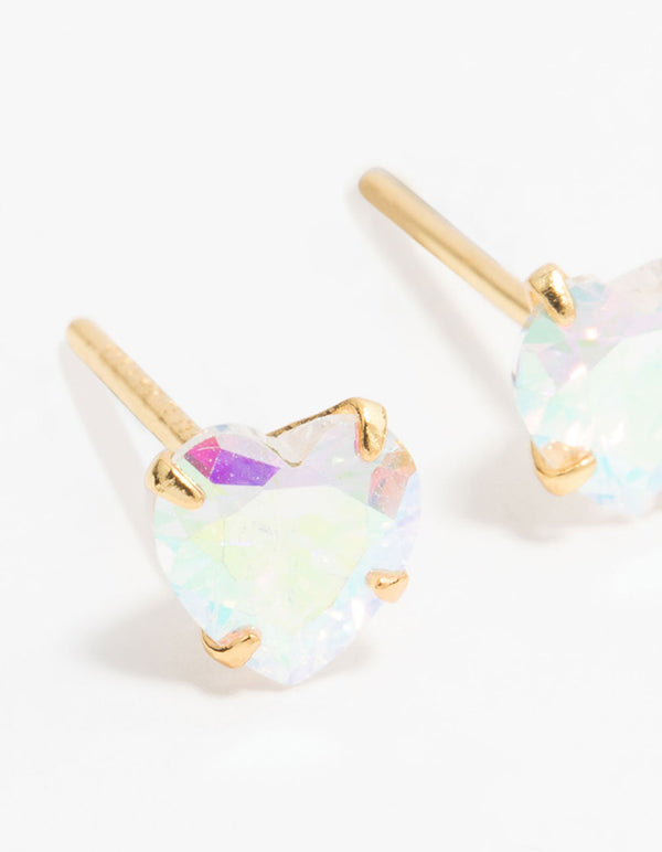 Gold Plated Sterling Silver Aurora Heart Stud Earrings