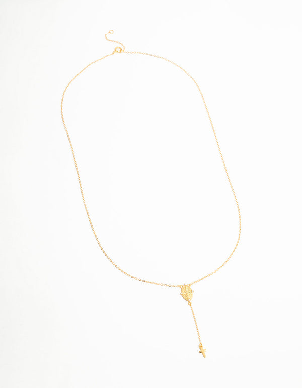 Gold Plated Sterling Silver Rosary Cross Necklace