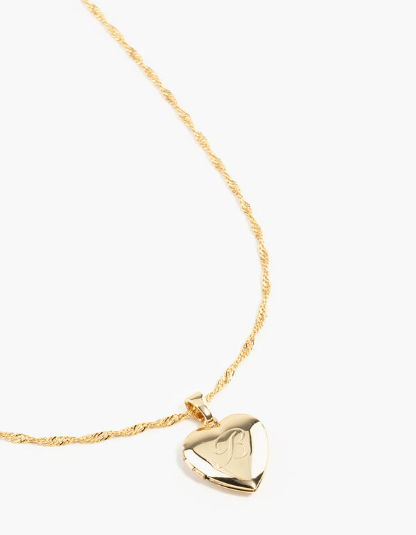 Gold Plated Heart Locket Initial B Necklace