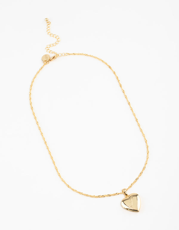 Gold Plated Heart Locket Initial J Necklace