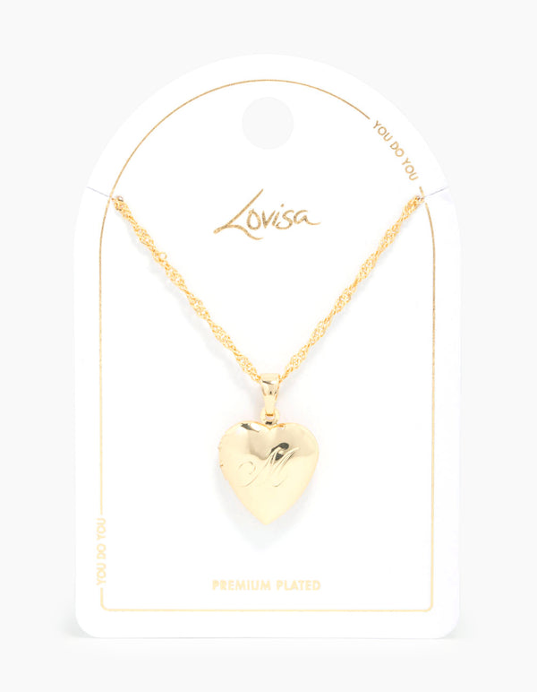 Gold Plated M Heart Locket Necklace