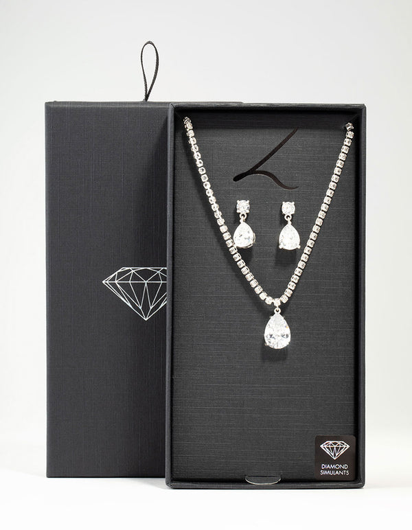 Silver Cubic Zirconia Tennis Necklace & Earring Set