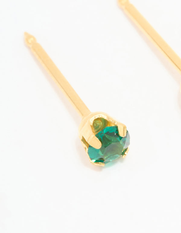 24KT Gold Plated Surgical Stainless Steel 3MM Emerald Cubic Zirconia Piercing Stud