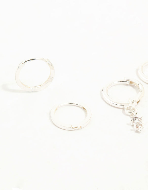 Silver Dainty Round Cubic Zirconia Hoop Earrings 3-Pack
