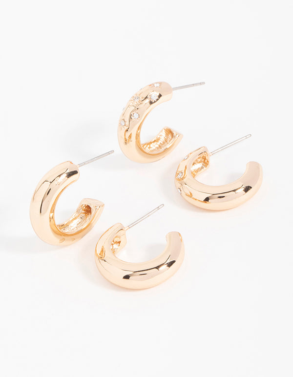 Gold Diamante Sun Detail Hoop Earrings 2-Pack